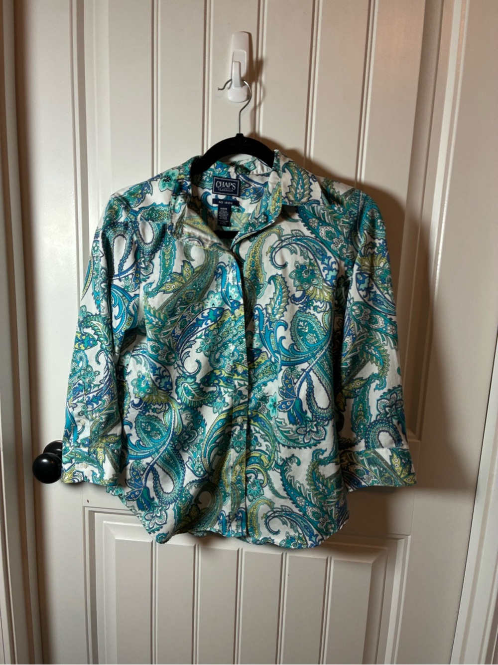 Chaps Women’s Paisley Button-Down Shirt in Teal, Blue, Green, White